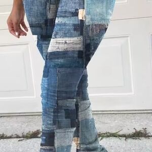 Womens Patchwork Straight-Leg Stretch Pants.